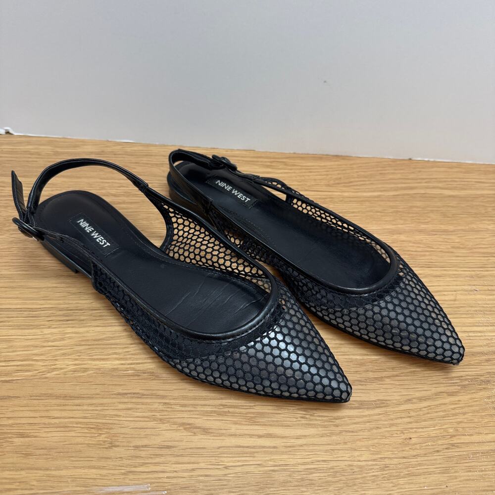 Nine West Black Mesh Slingback Flats Pointed Toe Ballet Flats